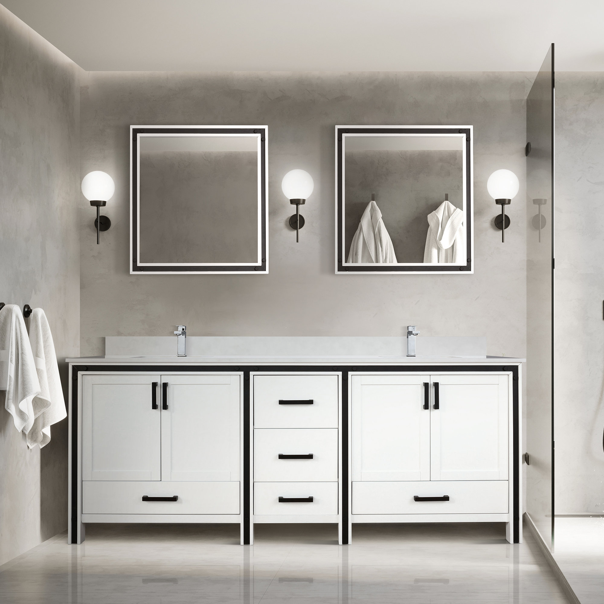 Lexora Ziva 84" Bathroom Vanity Set with Mirror | Wayfair